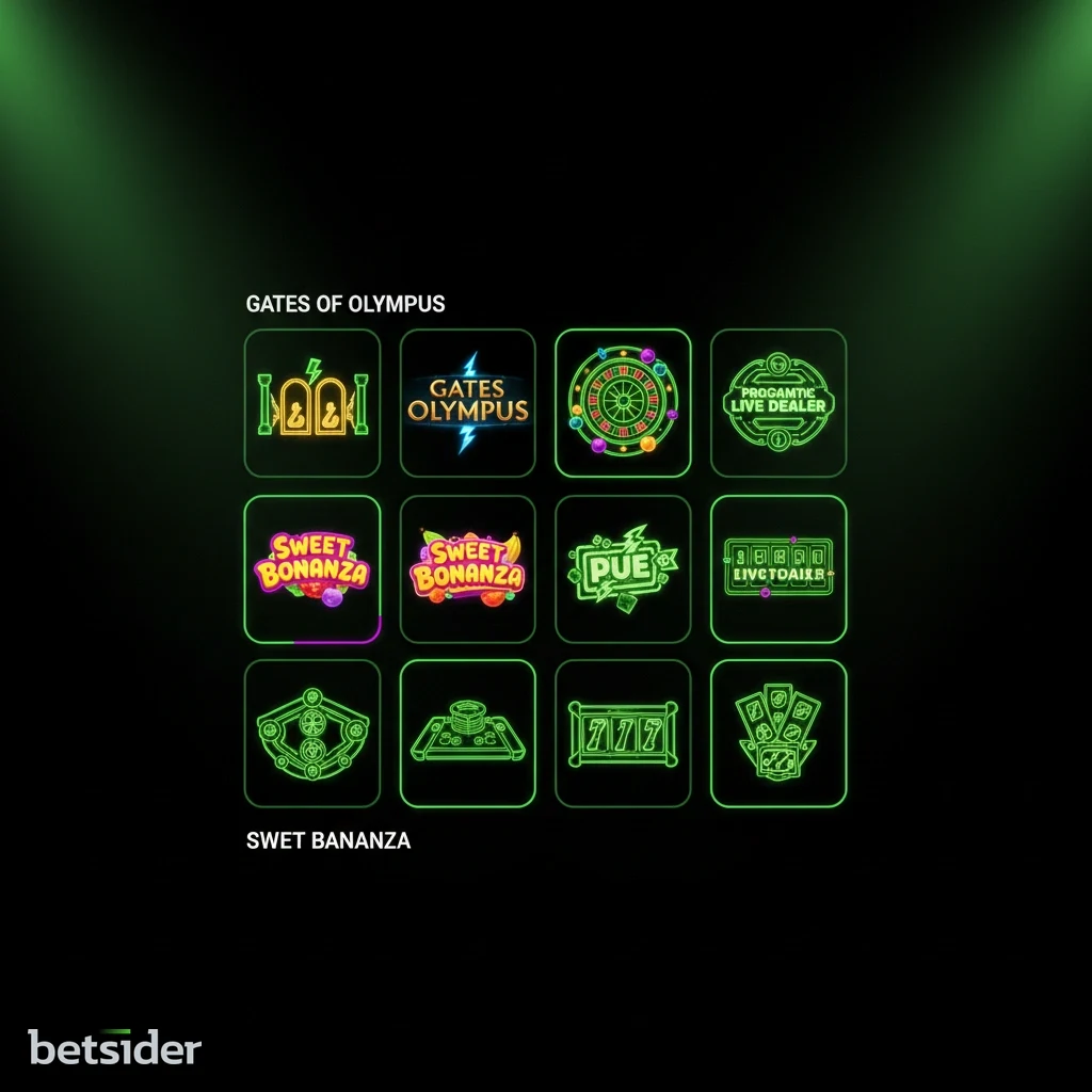 Interface do casino móvel da Betsider exibindo uma seleção de jogos de slot populares.