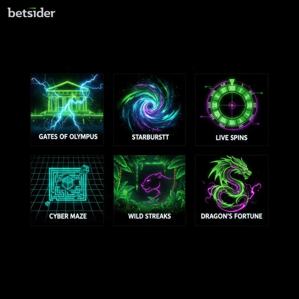 Mosaico com logótipos de vários jogos de casino populares da Betsider.