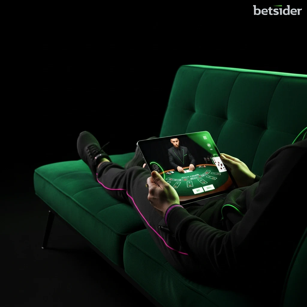 Uma pessoa a jogar blackjack ao vivo num tablet na Betsider