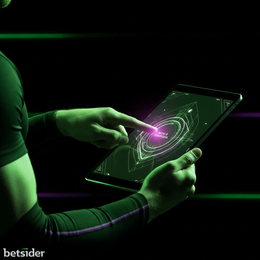 Pessoa a apontar para um ecrã de tablet, ilustrando a leitura dos termos de um bónus.