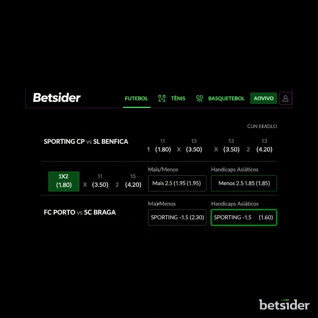 Interface de apostas desportivas da Betsider mostrando mercados de futebol e basquetebol.